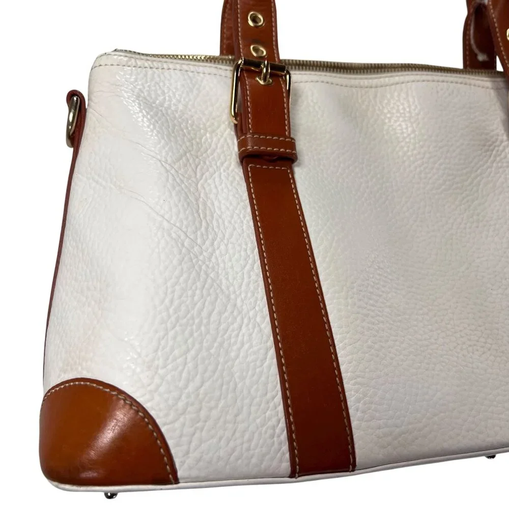 Dooney & Bourke Leather Purse Handbag Satchel Pebble Grain Domed White Tan Trim - Picture 3 of 16